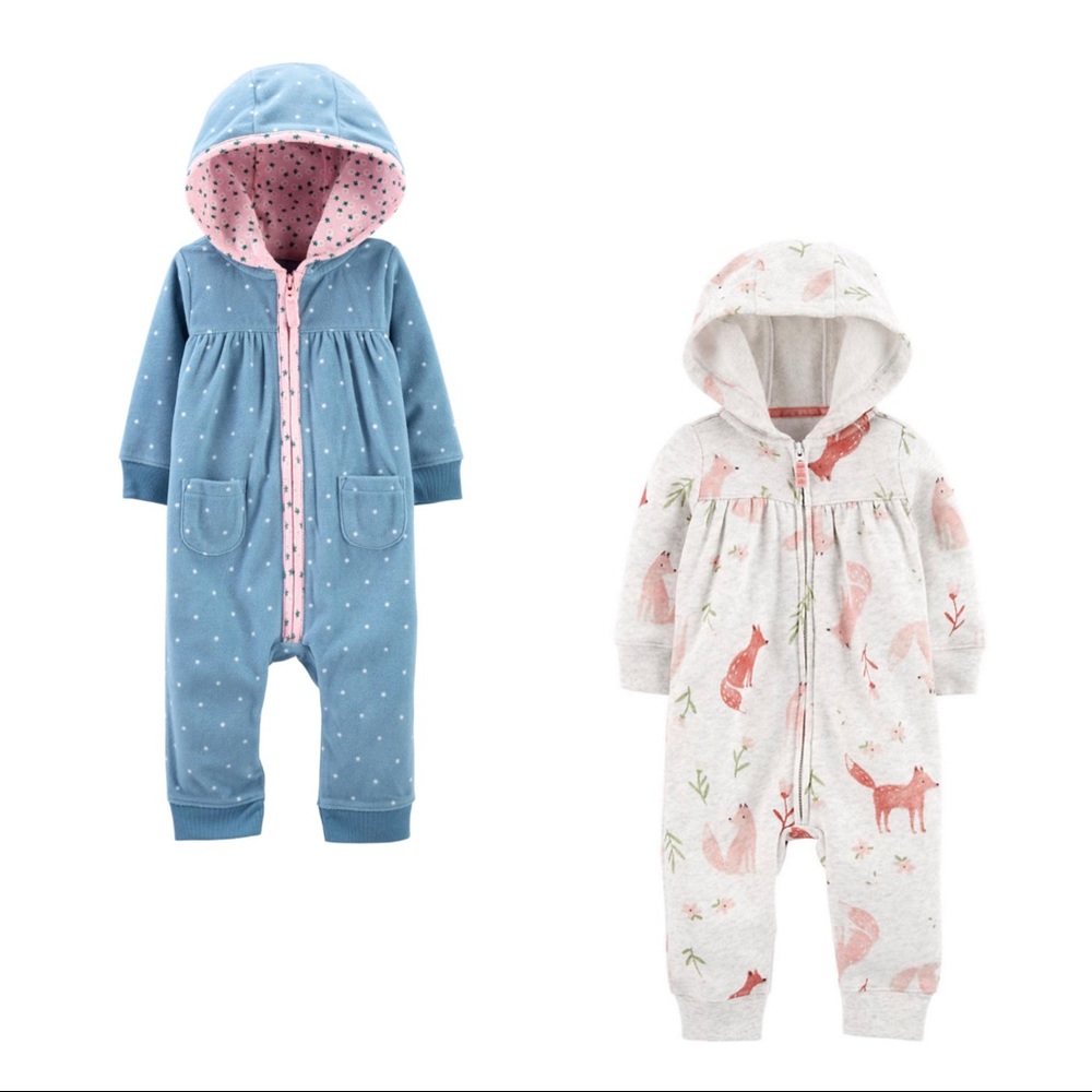 Carter’s 2Pc Girls 3M One-Piece Hooded Fox Outdoor Cozy Zip Ups